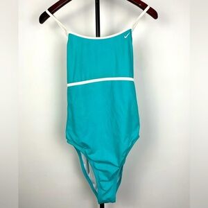 Nike‎ Aqua Blue One Piece Racerback Bathing Suit with White Trim